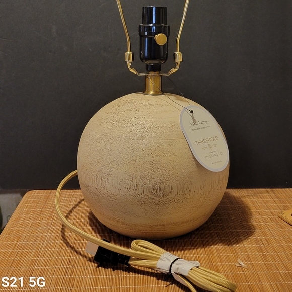 16" Med Faux Wood Table Lamp Threshold Studio McGee Base only No Shade-Dimmable - Picture 6 of 7